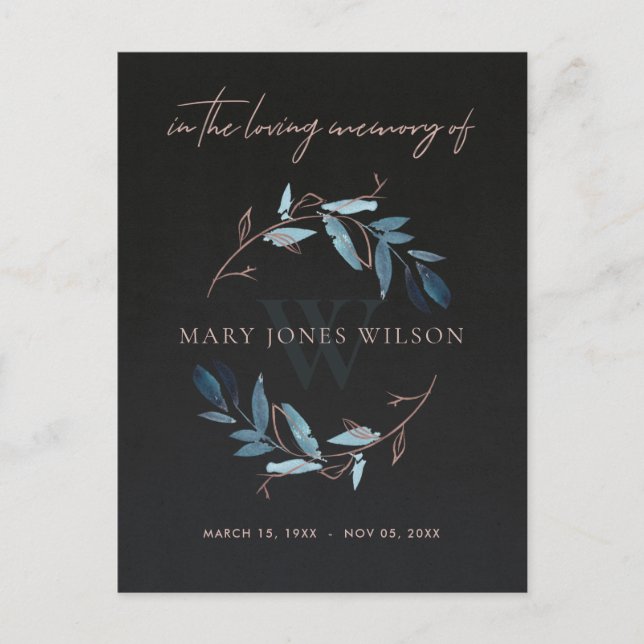 SVARTA BLÅDA ROSA FOLIAGE WREATH MEMORIAL TACK INBJUDAN VYKORT (Framsida)