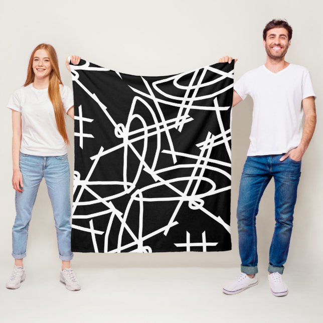 Svarta blanketten abstrakt Minimalism White Linjer Fleecefilt (På plats)