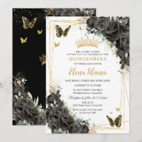 Svarta blommande rosor Guld fjärilar Quinceanera 1