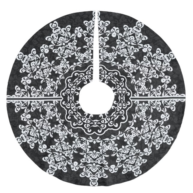 Svarta Blommigtar i Snöre Julgransmatta Borstad Polyester (Framsidan)