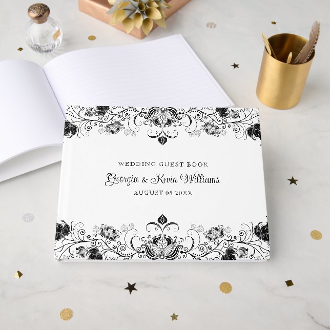 Svarta blommigten gräns på vitt gästböcker (Framsida Öppen)