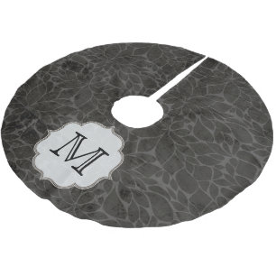 Svarta Blommigten Löv Träd Monogram Initial Träd S Julgransmatta Borstad Polyester