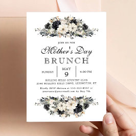 Svarta Blommigten Mors dag Brunch Party Inbjudningar