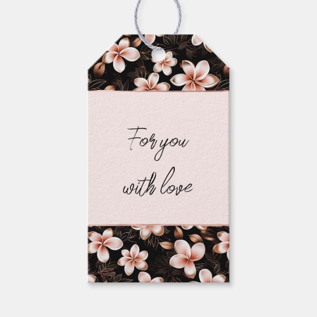 Svarta  Blommigten Rosa ros Guld Presentetikett (Framsidan)