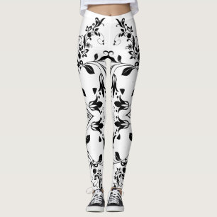Svarta Blommönstret om vit kvinnoworkout Leggings