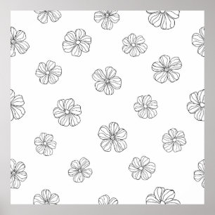 Svarta blommor från hand plockade på vit bakgrund. poster