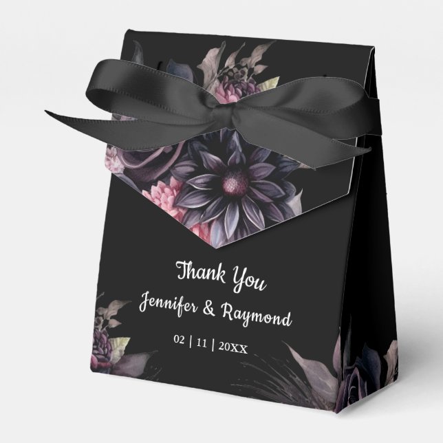 Svarta blommor gotisk bröllop presentaskar (Framsidan Sidan)