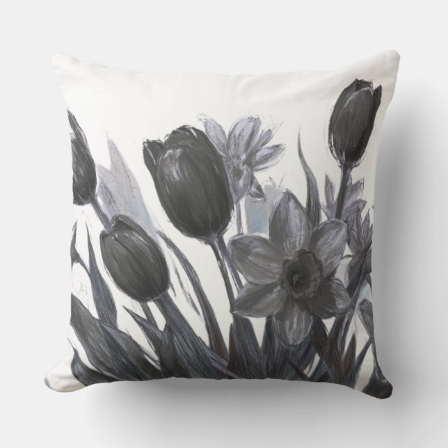 Svarta blommor På Vit Bakgrund Soffbäddstol  Kudde (Framsida)