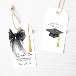 Svarta Bow-examenshatt Tassel Tack Tags Presentetikett