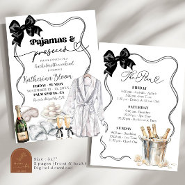 Svarta Bow Pyjamas Prosecco Sjungningsweekend Inbjudningar