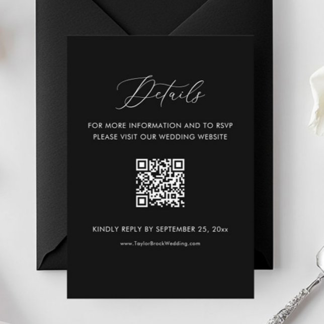 Svarta Bröllop-informationens webbplats QR-kod Tilläggskort (Skapare uppladdad)