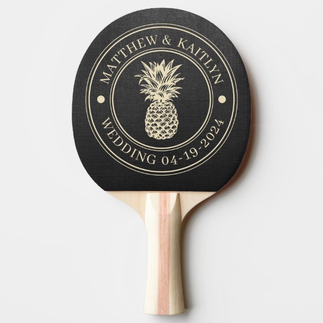 Svarta Canvas Pineapple Bröllopsnamn Pingisracket (Baksidan)
