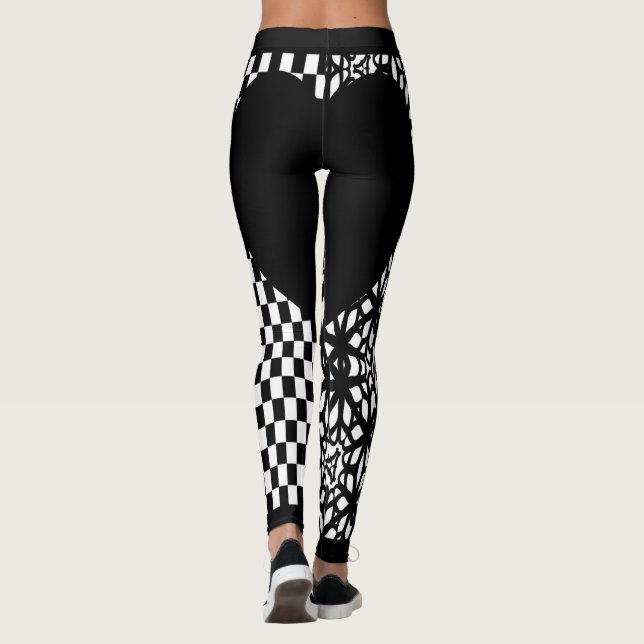 Svarta Checkers och Snöre Heart Leggings (Baksida)