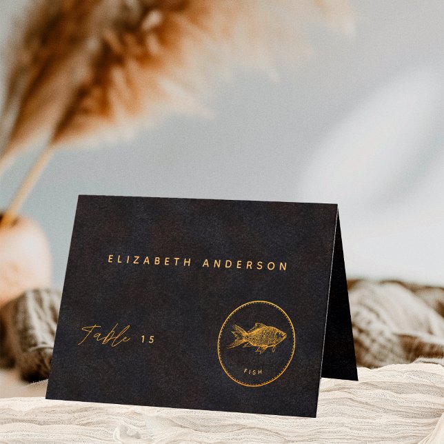 Svarta Chicen Fiske Meal Choal Guest Namn Card Tack Kort (Skapare uppladdad)