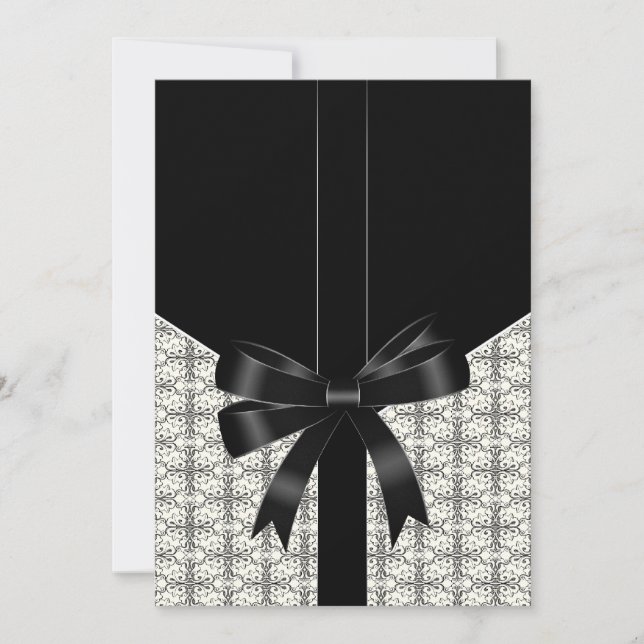 Svarta Damask Rosett Bröllop 5x7 Inbjudningar (Framsida)