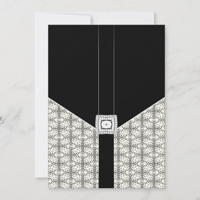Svarta Damask-tyger Lace Diamond Bröllop 5x7 Inbju Inbjudningar (Framsida)