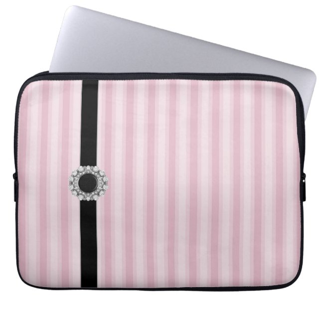 Svarta datorfodral med rosa ränder Diamond (Framsidan)