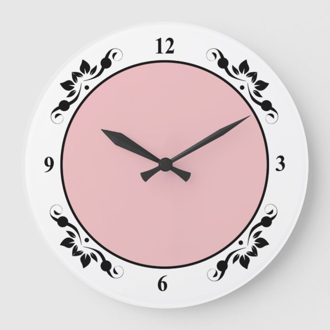 Svarta Dekorationer Nummer Ansikte Färgad - bakgru Stor Klocka (Framsida)