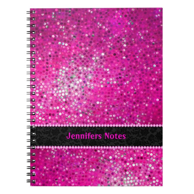 Svarta dekorfärger i Shock rosa Glitter Anteckningsbok Med Spiral (Framsidan)