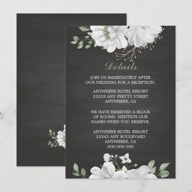 svarta detaljer för vita blommor, grön tilläggskort (Fram/baksida)