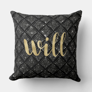 Svarta Diamond Guld Brev Pillow... Will Kudde