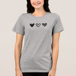 Svarta doodle-stil sketchhjärtan på valentin dagen t shirt