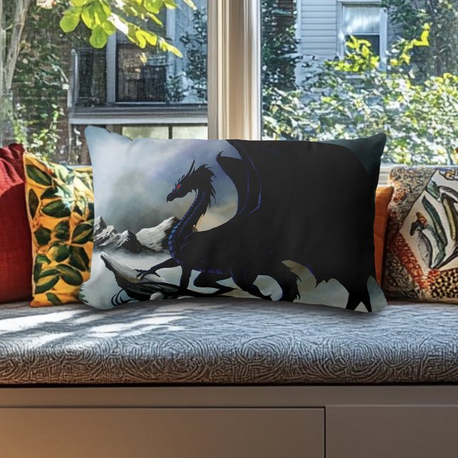 Svarta Drakens Fantasi Blå Berg Lumbarkudde (Skapare uppladdad)