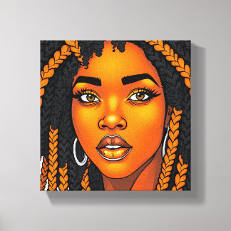 Svarta Drottning Melanin Kvinnor Sista Orange Drot Canvastryck