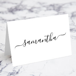 Svarta Eleganta Skript Signatur Namnkort Bordsnummer