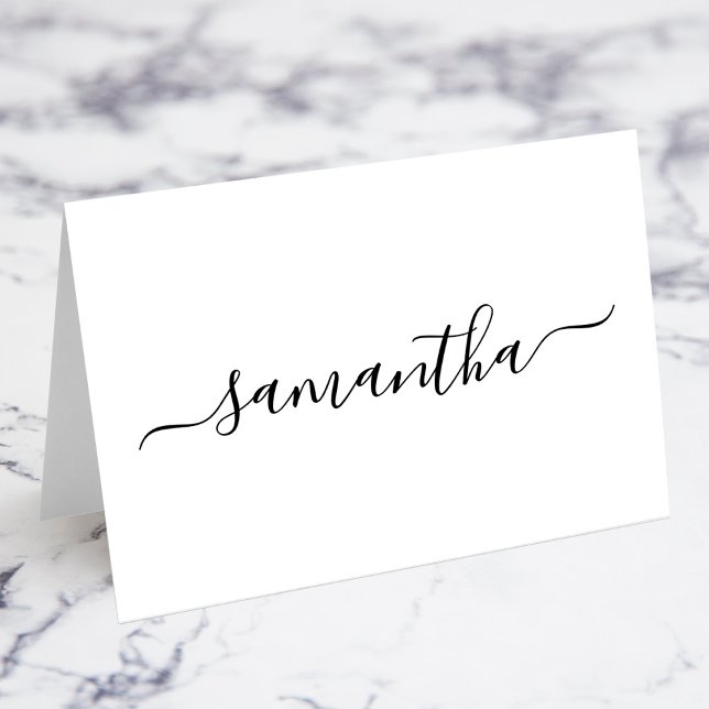 Svarta Eleganta Skript Signatur Namnkort Bordsnummer (Black Elegant Script Signature Name Place Cards)