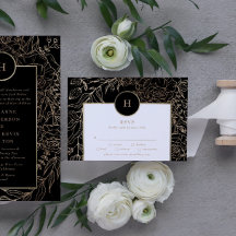 Svarta Eleganten Guld Monogram Wandeine Bröllop