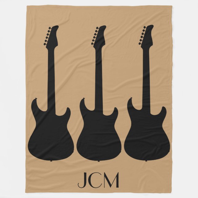 Svarta elgitarrer med monogram på kamelbrun färg fleecefilt (Framsidan)