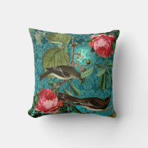 SVARTA FÅGLAR, ROSA ROS AQUA BLUE,TEAL DAMASK