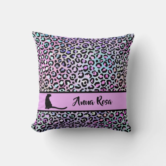*~* Svarta fläckar Leopard Rainbow Animal Mönster Kudde (Framsida)