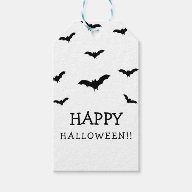 Svarta fladdermöss & vita söta Halloween-festmode Presentetikett (Framsidan)