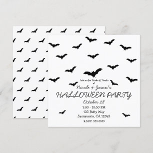 Svarta fladdermöss & Vita söta Halloweenfest Inbjudningar