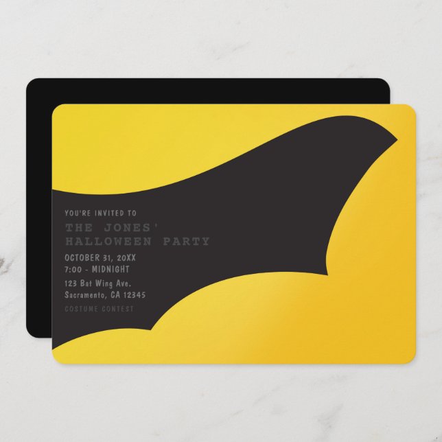 Svarta Fladdermus Vinge Halloween fest Inbjudningar (Fram/baksida)