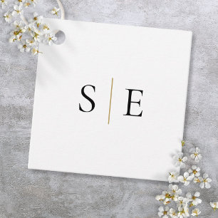 Svarta förgyllda eleganta minimalistiska monogram gåvor etiketter