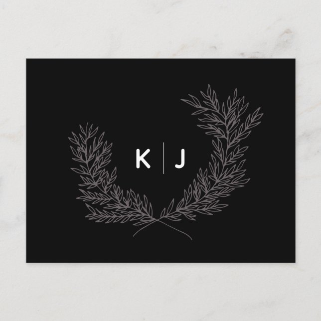 Svarta Förnäma Monogram Bröllop RSVP-kort Meddelande Vykort (Framsida)