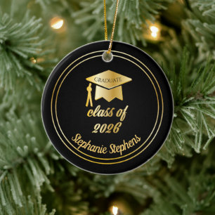 Svarta fotnoten Guld Student Cap Studenten 2024 Julgransprydnad Keramik