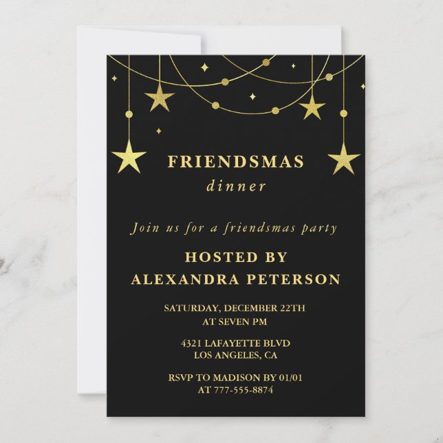 Svarta Friendsmas-inbjudningar Guldstjärnor Inbjudningar (Framsida)