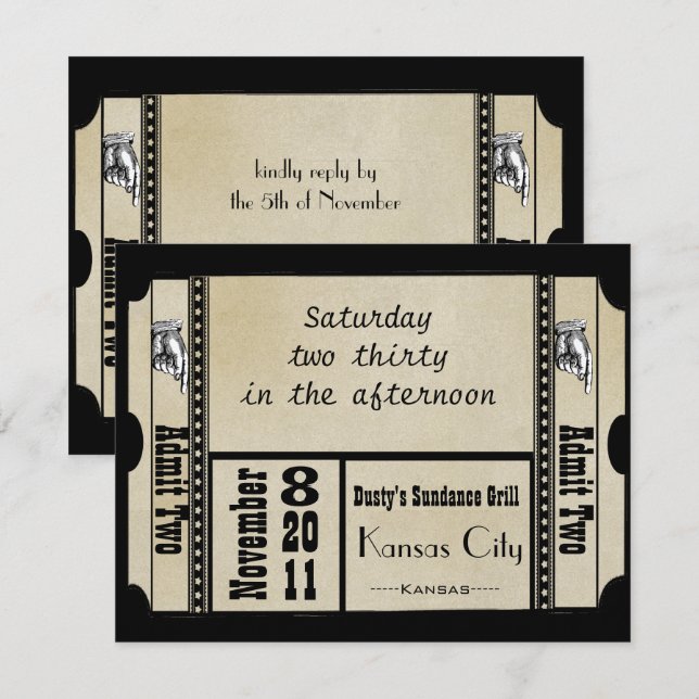 Svarta funky texturerade virvlar bröllopssvarskort inbjudningar (Fram/baksida)