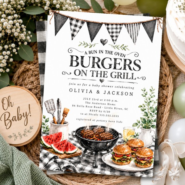 Svarta Gingham Hamburgare på Grill Inbjudan (Skapare uppladdad)
