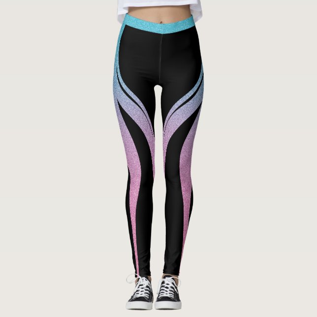 Svarta, Girly Glitter Heart Butt Activewear Leggings (Framsida)