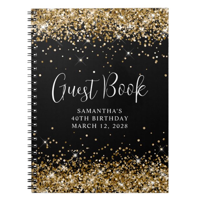 Svarta Glitter, 40:e födelsedagsgästen, guld Anteckningsbok (Framsidan)