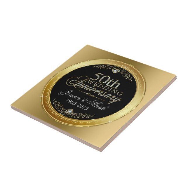 Svarta & Glitter 50:e Bröllop-årsdagen Kakelplatta (Sidan)
