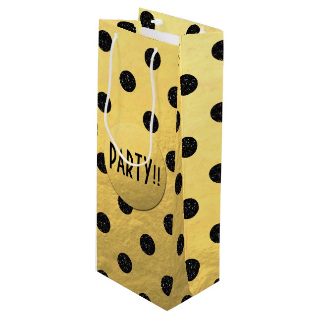 Svarta Glitter-prickar, nyårsaftpåse, Vin, giganti (Framsidan Vinklad)