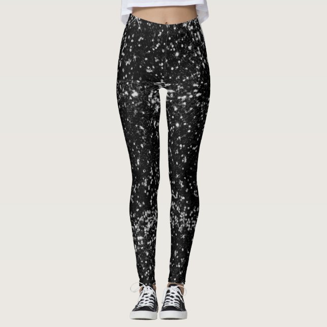 Svarta glitterleggings i konstläder leggings (Framsida)