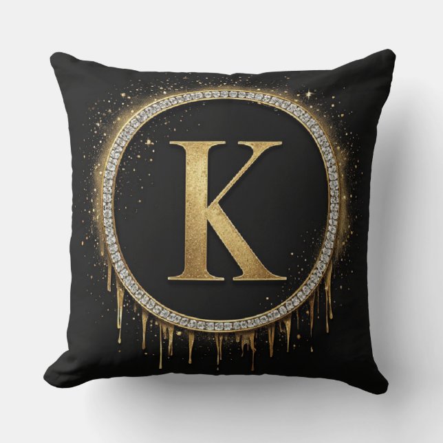 Svarta glittermonogram bokstaven K presentidéer Kudde (Framsida)