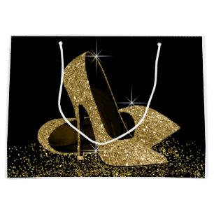 Svarta Glittrande Höga Klackskor i Guld